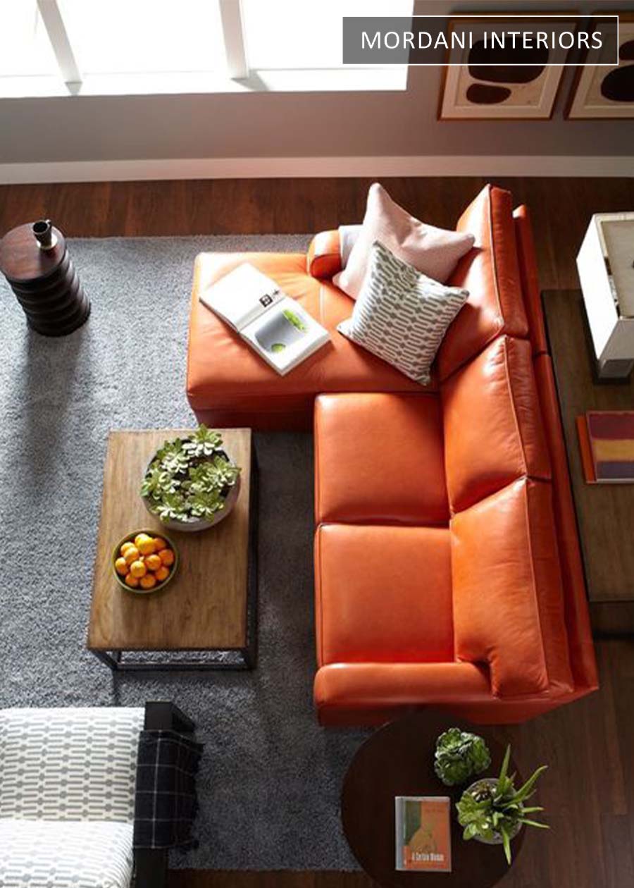 Sofa Lava Orange Leather Upholstery